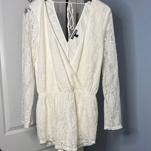 Express White Lace Tie-Back Romper